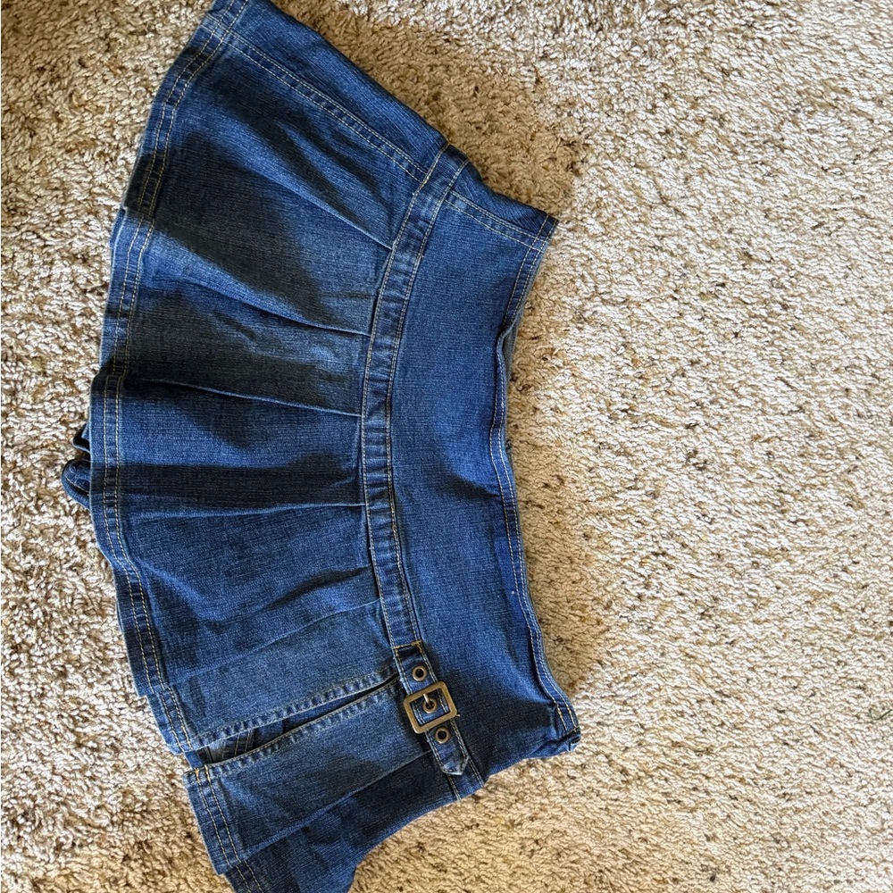 BDG Blue Denim Skirt with Buckle Accent